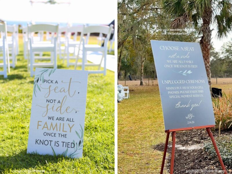 Elegant wedding ceremony rules sign reminding guests about phone etiquette