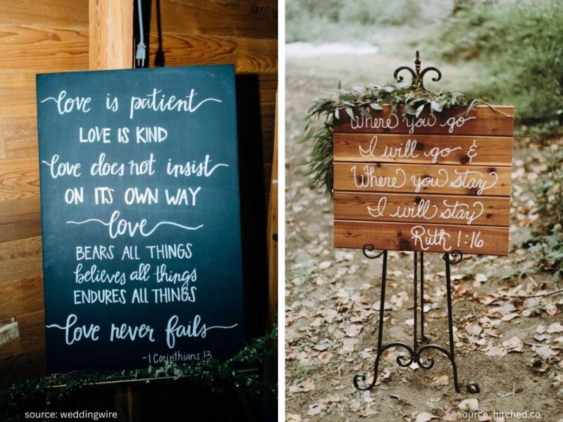 Romantic wedding quote sign with elegant calligraphy and floral styling