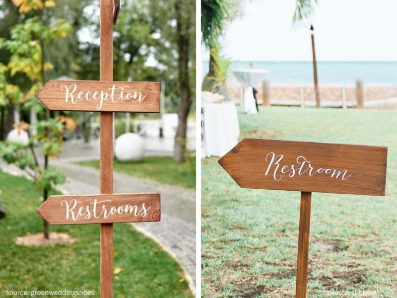 Creative wedding restroom signs with elegant and playful design