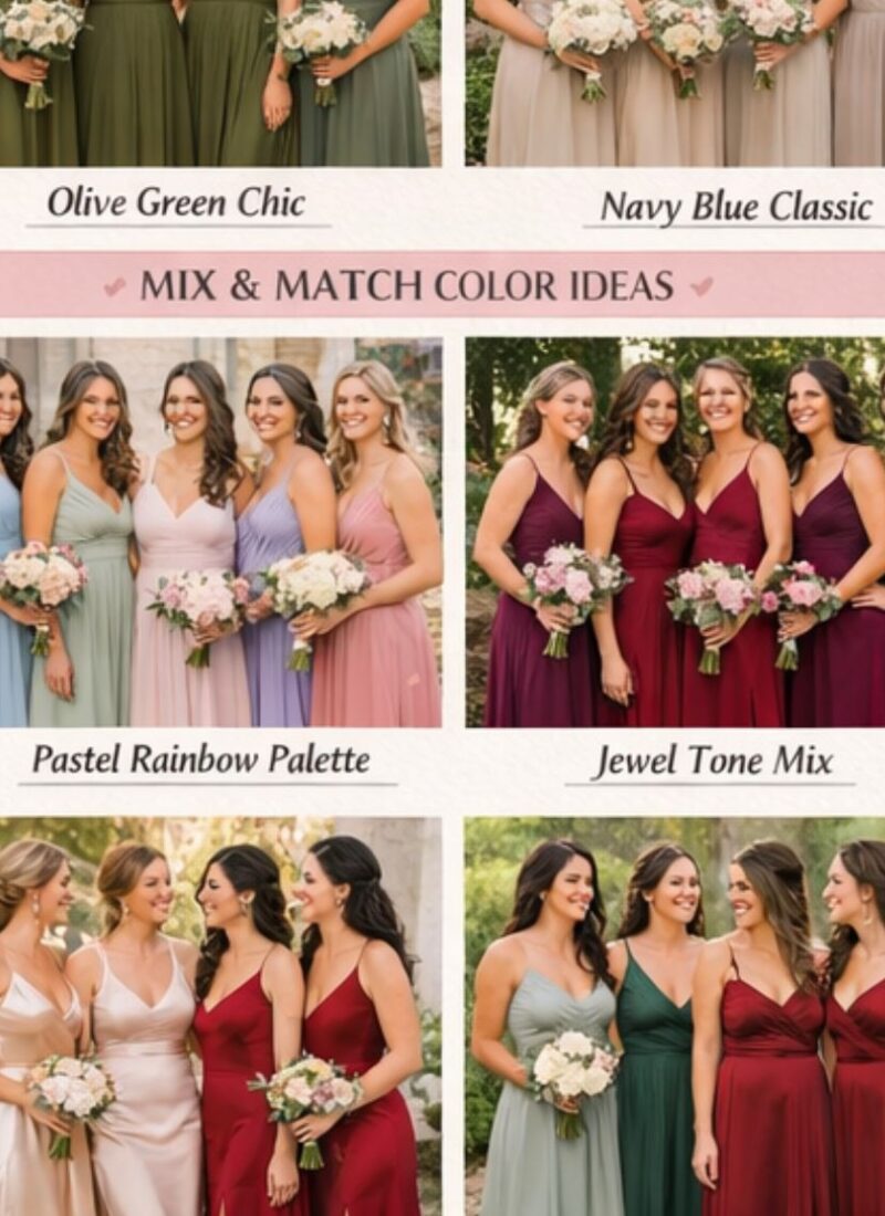 35 bridesmaid color and dress ideas featuring romantic, modern, and elegant bridal party inspiration.