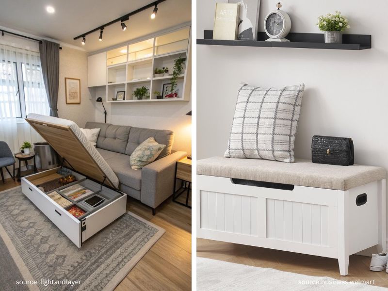 Multi-functional furniture is one of the best small apartment storage hacks for saving space.