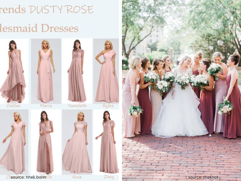 Bridal party dressed in elegant dusty rose bridesmaid dresses for a timeless wedding look.