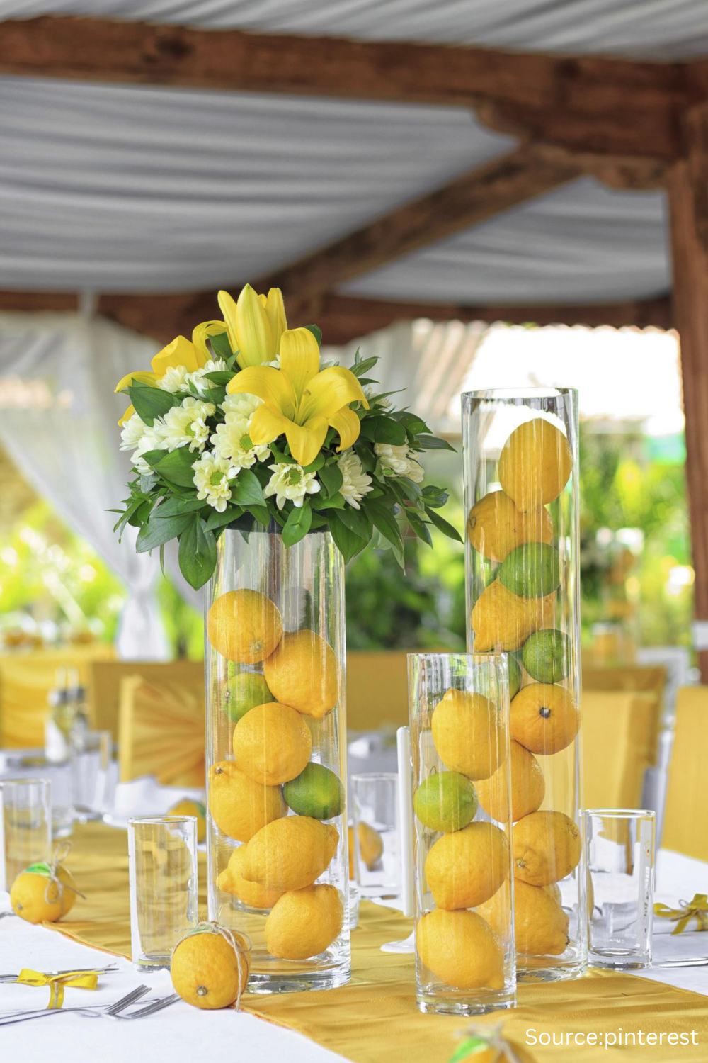 DIY wedding centerpieces with fruit as floral fillers