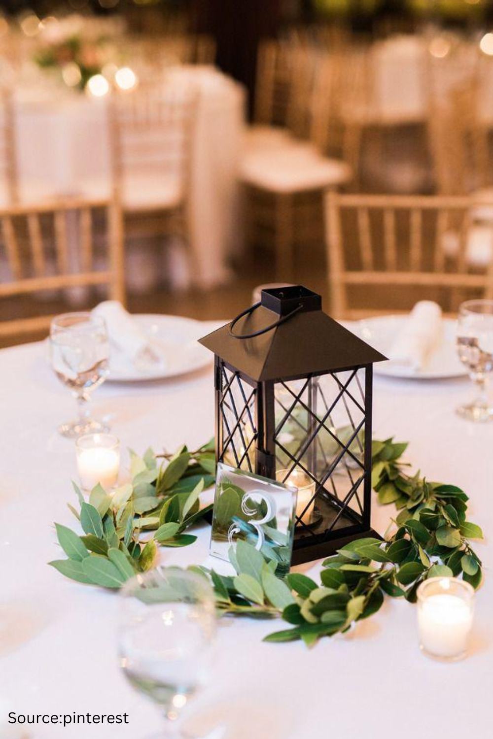 String Lights and Lanterns wedding centerpiece