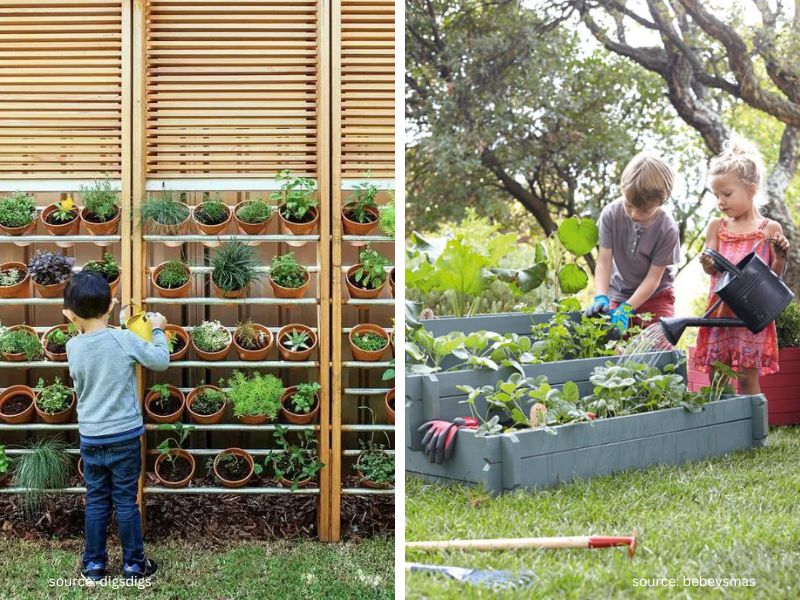 Raised garden bed encouraging outdoor learning and play.