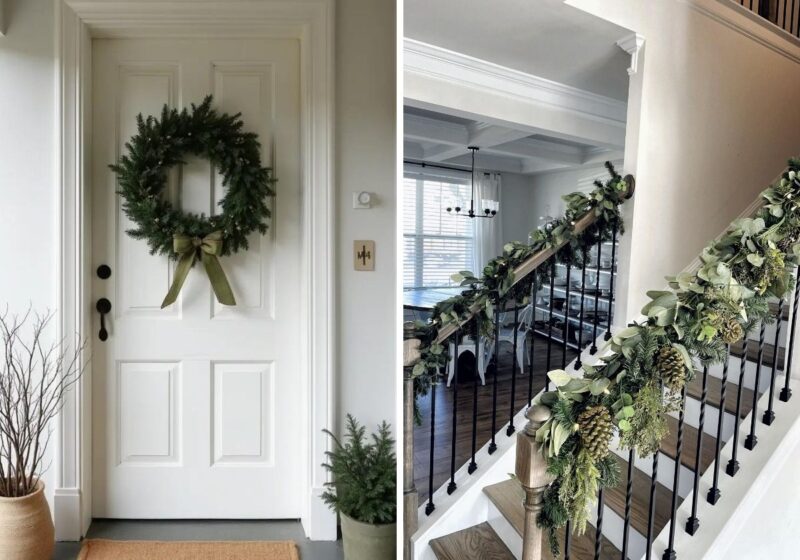 Budget Christmas decor ideas with cozy greenery, warm lights, and simple festive accents