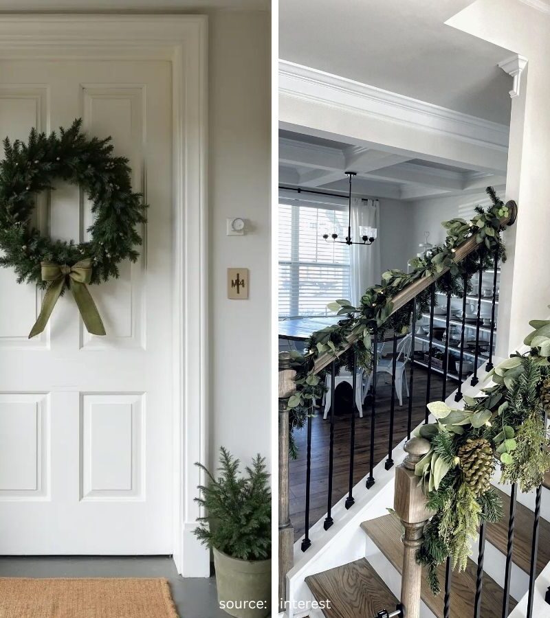Budget Christmas decor ideas with cozy greenery, warm lights, and simple festive accents