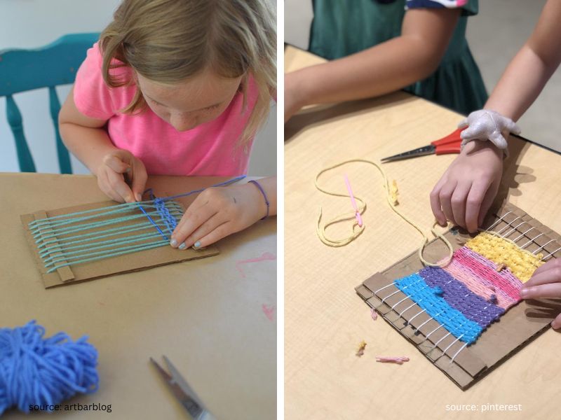 DIY cereal box weaving loom made for a kids craft ideas