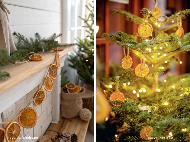 Dried orange slice Christmas garland made with twine and natural greenery