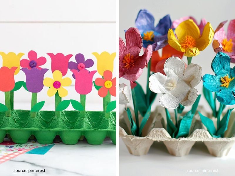 Colorful egg carton flower garden craft made by kids