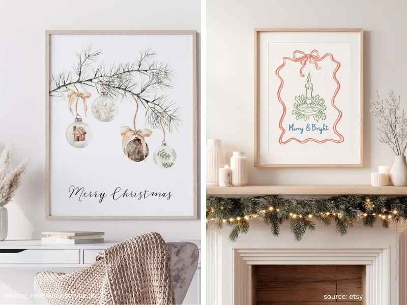 Simple Christmas printable art styled with greenery and neutral holiday decor