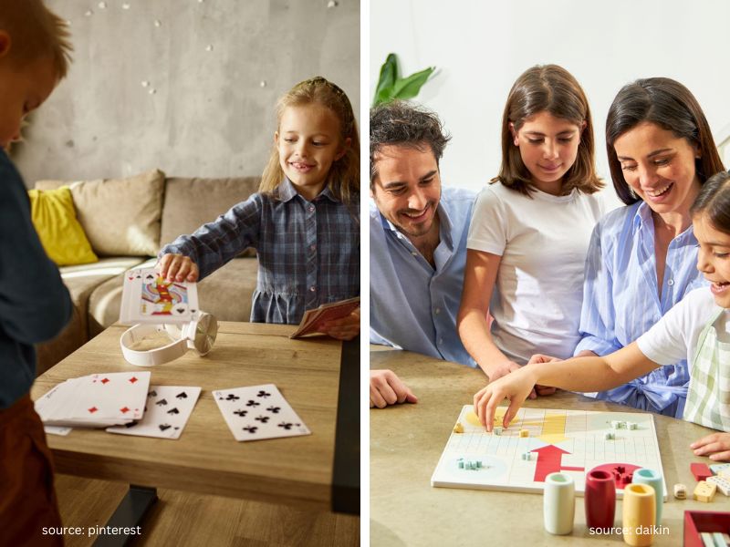 Kids playing board games and a mystery bag guessing game