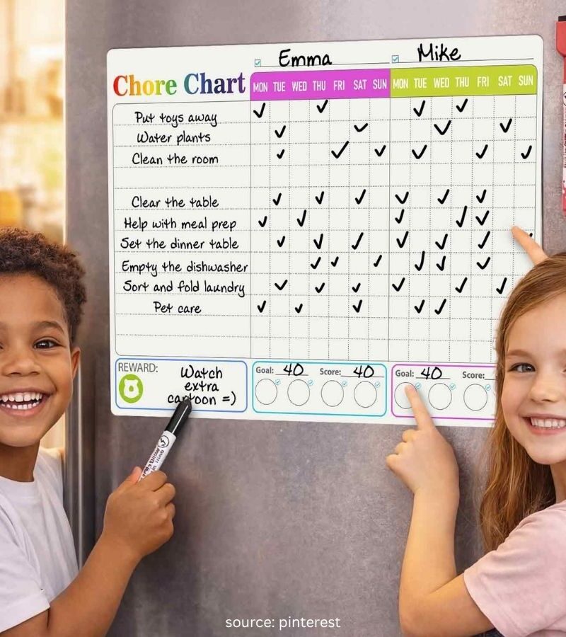 Kids chore chart ideas by age with children completing household chores