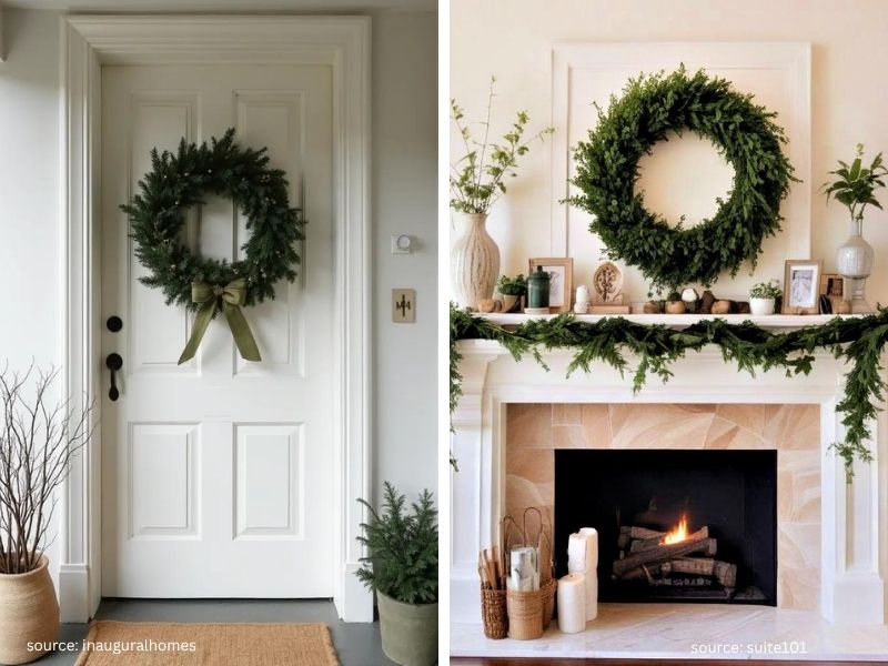 Simple Christmas entryway with a statement wreath and minimal budget-friendly decor