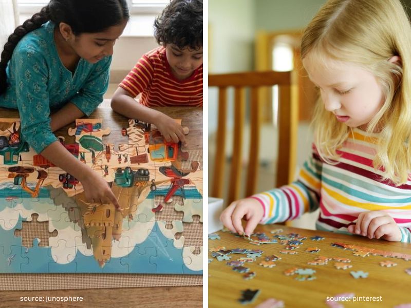 Child working on a puzzle as a calming screen-free activity