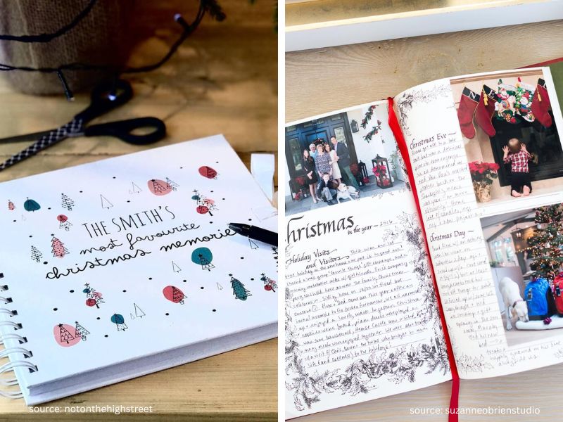 Handmade memory book filled with handwritten notes prepared as a sentimental Christmas gift
