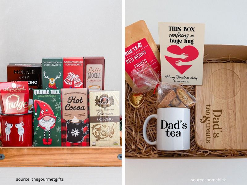 Coffee and tea gift basket with mug for Dad at Christmas