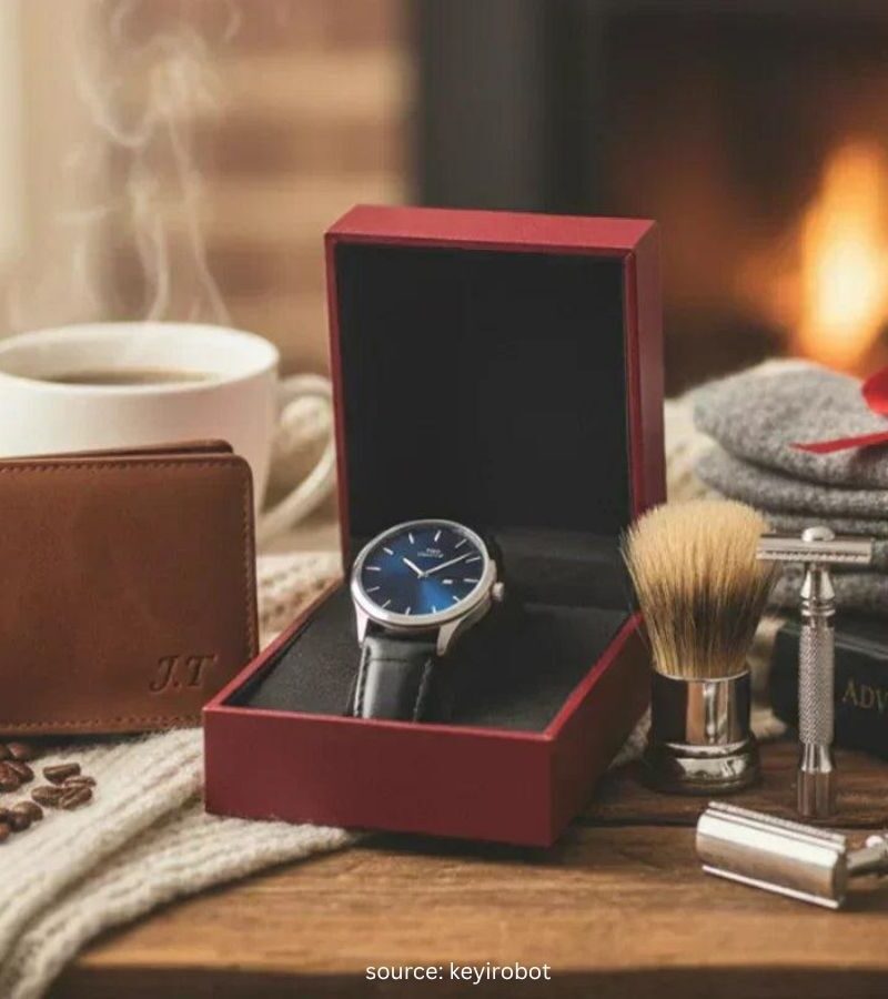 Thoughtful Christmas gifts for Dad including wrapped presents and useful keepsakes